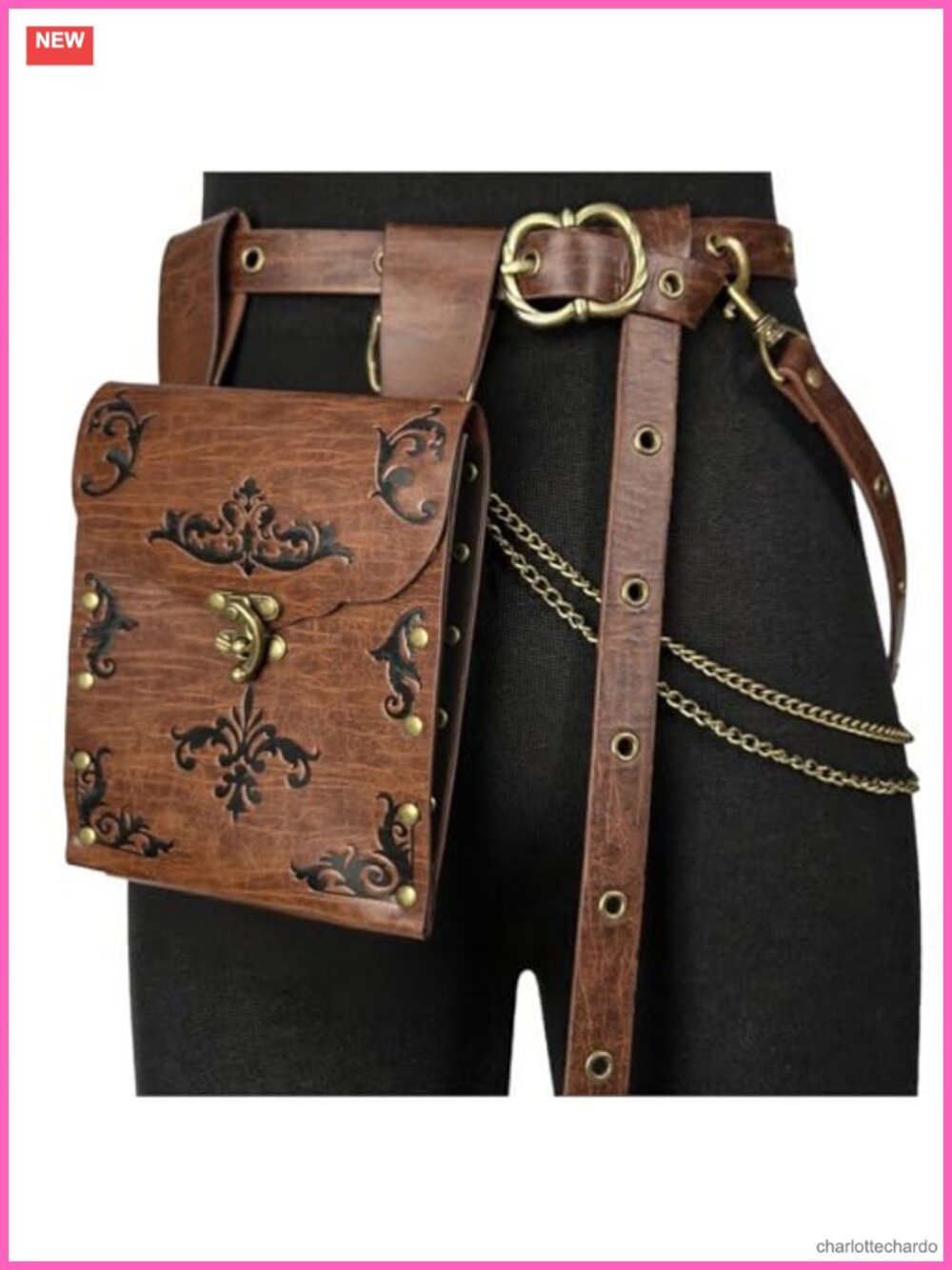 Medieval DIY Belt with Detachable Chain & Vintage Leather Pouch